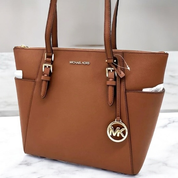 Michael Kors Large Charlotte Tote Bag Luggage Brown - Picture 1 of 12